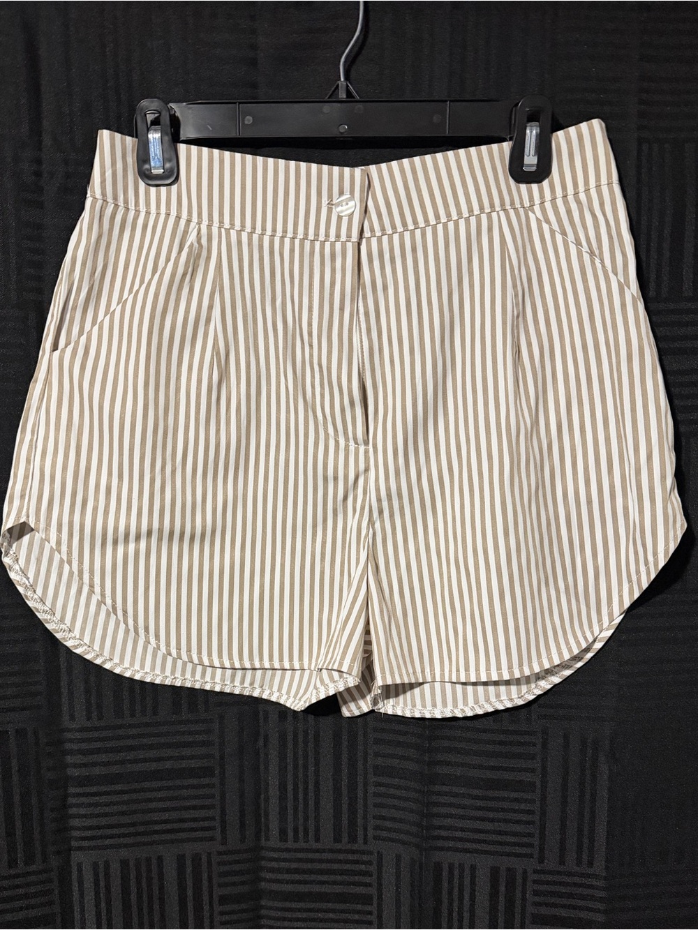 Boohoo Taupe and White Striped Relaxed Fit Shorts